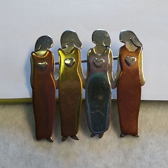 Far Fetched Four Sisters Pin/Brooch Mixed Metals Alpaca Silver Brass Copper - Picture 1 of 6